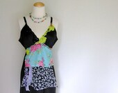 day trip. upcycled clothing vintage slip dress sz l black multi floral tattered lace bohemian gypsy soul eco fashion prom lingerie sundress