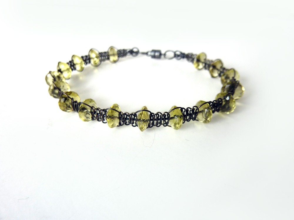Lemon Quartz Bracelet - Oxidized Sterling Silver Micro Macrame Bracelet - Tagt Team