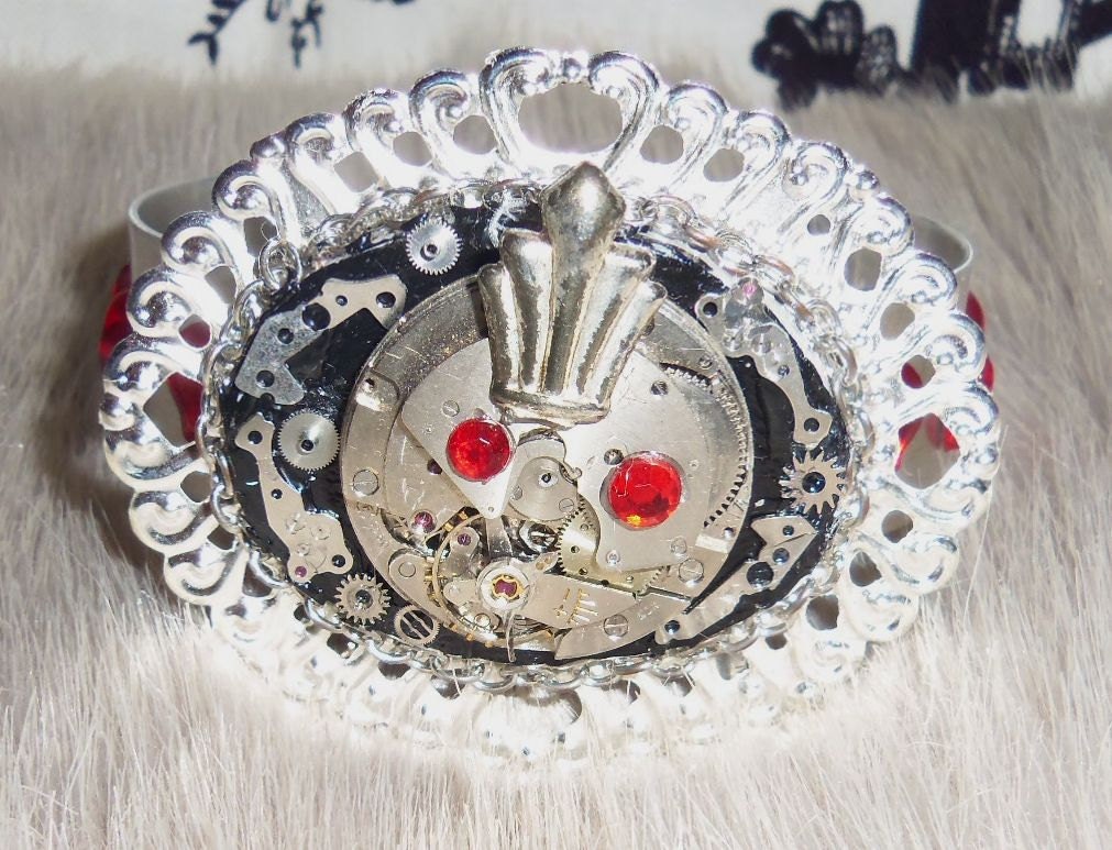 Steampunk Cuff Red and Silver