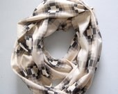 Pixeled Monochromatic Aztec Organic Cotton Infinity Scarf // Free Style Jersey Cotton Knit Scarf // Original Design // Ready to Ship