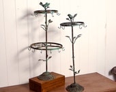 Anna - 2 layer tall french rustic bird jewelry stand with 21 hooks - distressed vintaged green