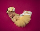 Baby tutu, newborn tutu, Buttercup, yellow tutu vinatge shabby chic Tutu Headband set white satin bow newborn baby girl photography prop
