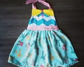 The Modern Princess Dress in Chevron and Bows- Retro halter style dress - sizes 12/18mo, 18/24mo, 2/3t, 3/4t