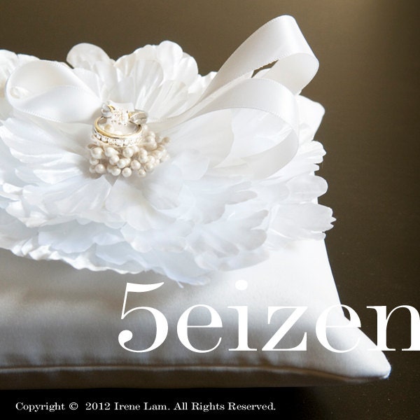 Emma Series I - White Bloom Wedding Ring Pillow