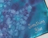 Something Blue Silk Handkerchief Hand Painted Ladies Bridal Hankie Scarf Navy Blue Cerulean Leaves