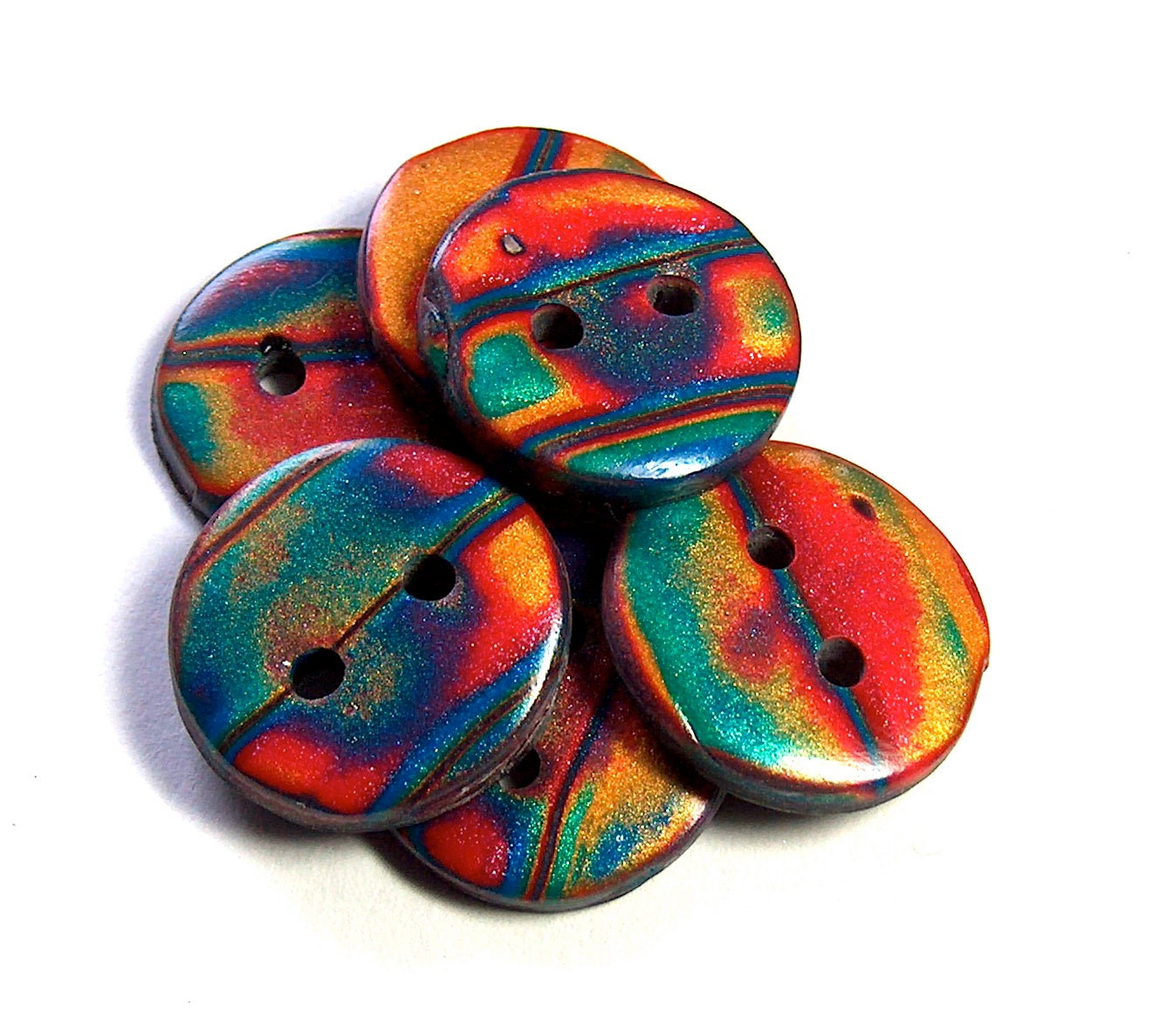 Red Aurora Borealis Buttons Handcrafted No. 112