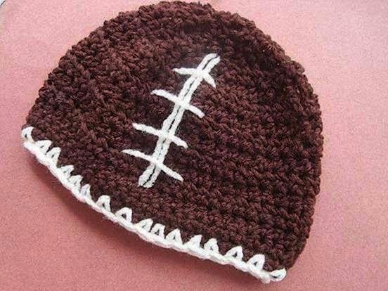 CROCHET PATTERN, hat num. 399,   Football Beanie, all sizes newborn to adult. Instant Downloads