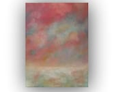 Endless Dream- Oil Painting on Canvas large 30x40 pink white and blue abstract landscape clouds and sky original palette knife painting