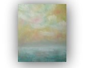 On the Bright Side- Abstract Seascape Oil Painting on Canvas 20x24 grey and yellow ocean sky clouds original palette knife painting