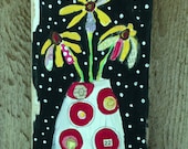 Daisy Folk Art on Reclaimed Wood Mixed Media