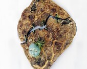 Ceramic Cracked Mud With Face Tile Wall Hanging - OOAK Sculpture Art