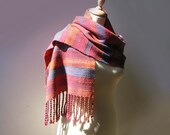 HANDWOVEN SCARF- naturally dyed wool - double-faced material - multicolor stripes - merino wool and silk