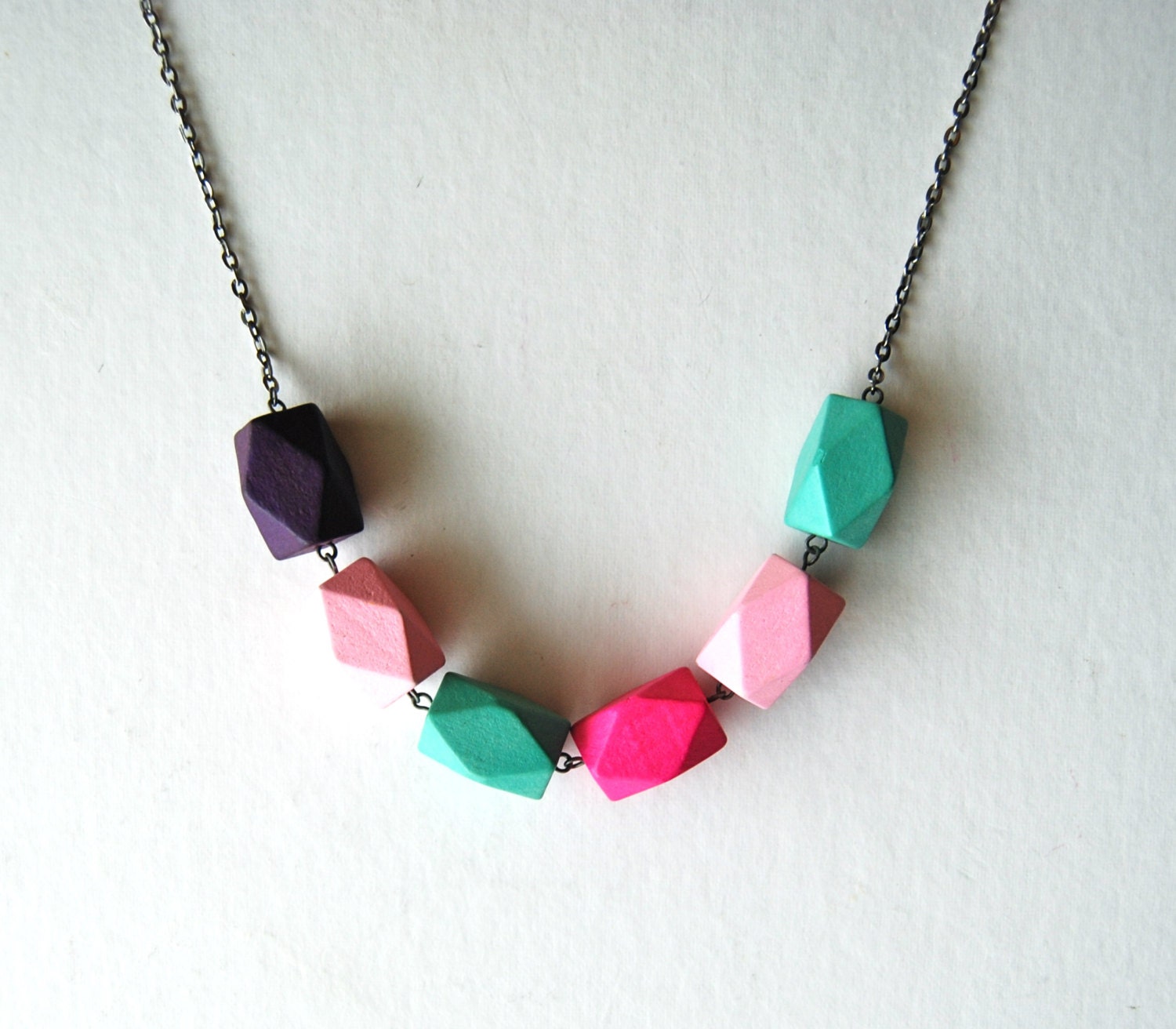 Geometric Necklace - bright wood beads