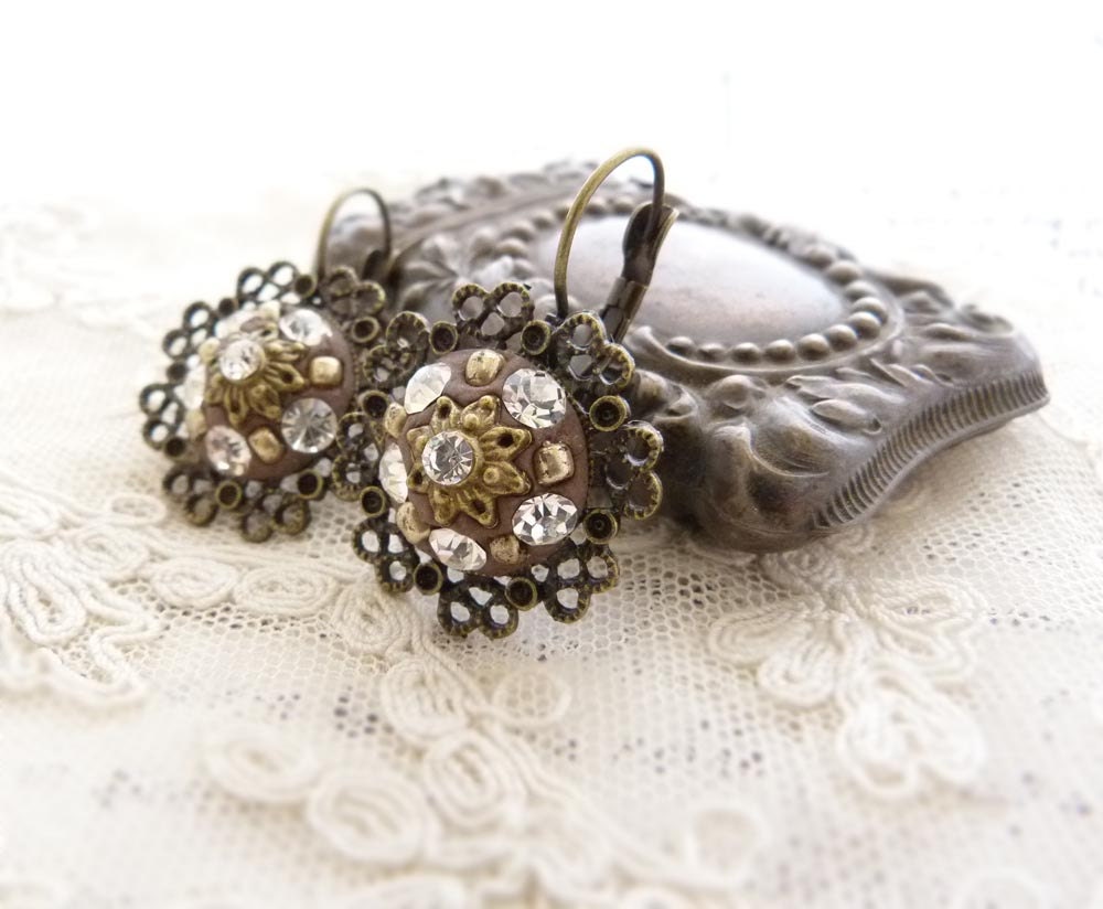 Victoriana Crystal antiqued resin earrings