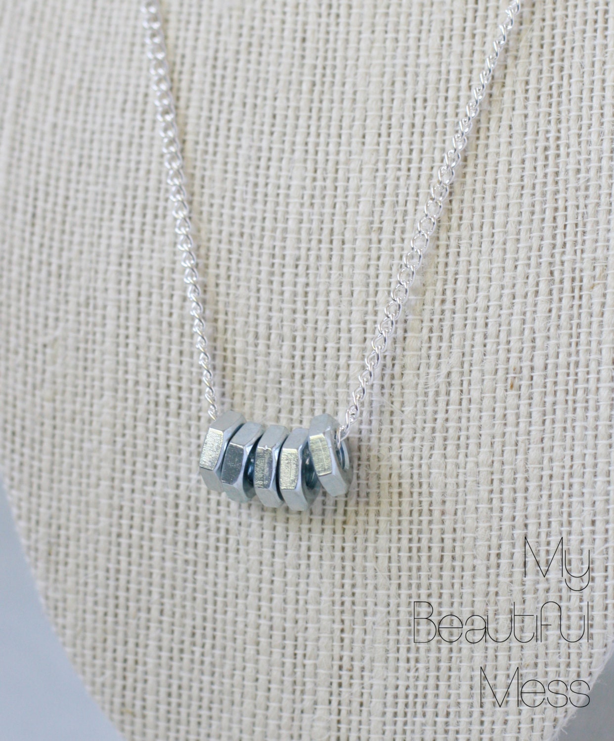 Silver 5 Hex Nut Necklace