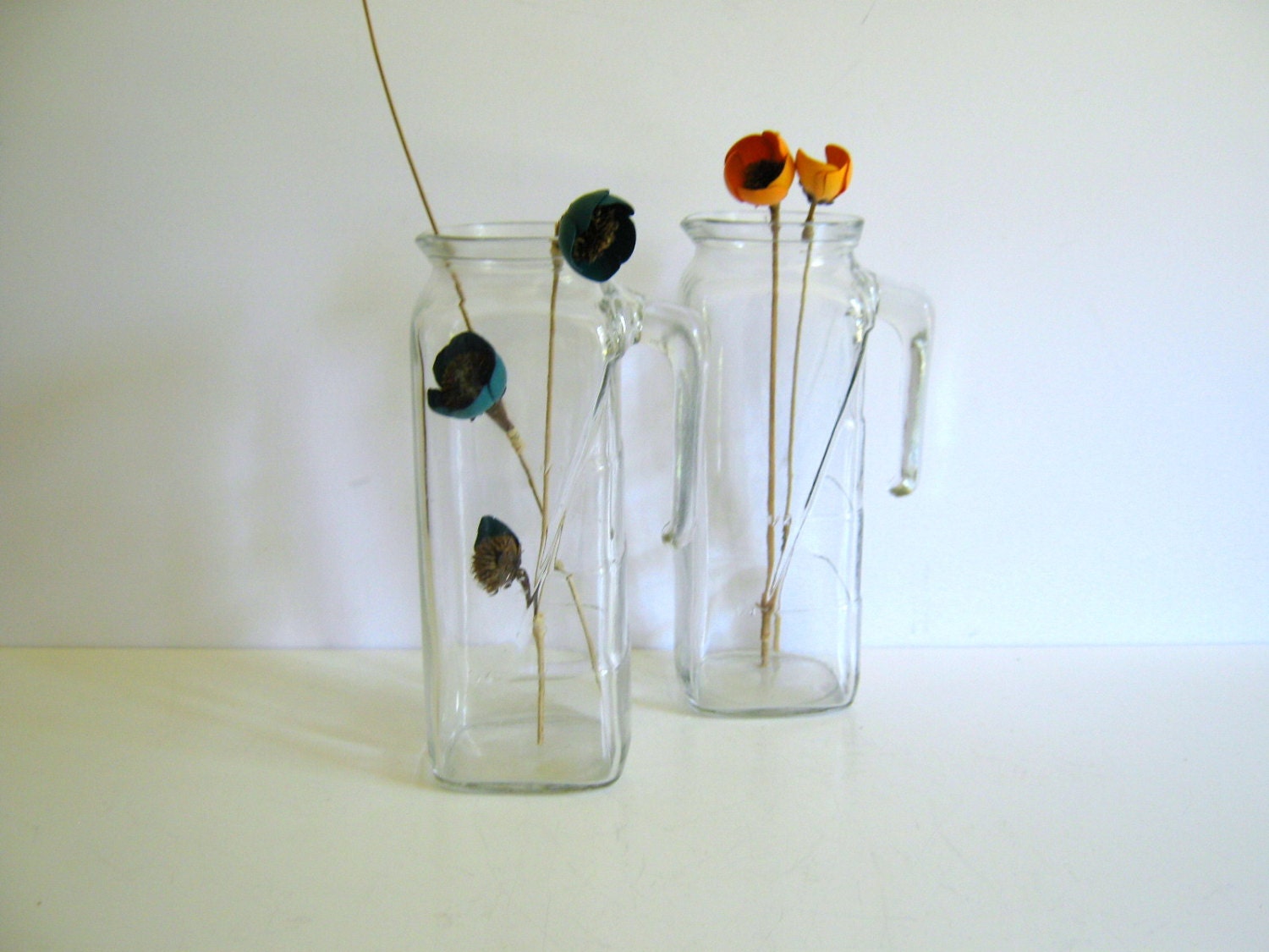 Vintage Clear Glass Water Pitcher, Eco Wedding, Art Deco, Mid Century