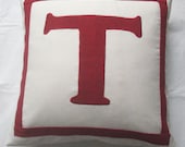 Monogram pillow custom made 12X12 inch red and white or in the colors of your choice.