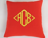 Diamond Monogram pillow custom made 18X18 inch orange and yellow or in the colors of your choice.