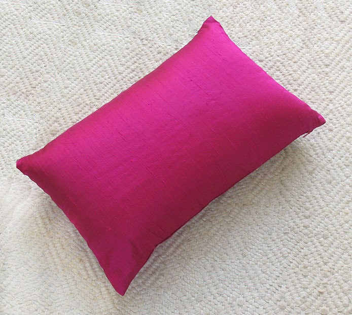 Fuchsia pillow 12X18 inch - custom made pink silk pillow