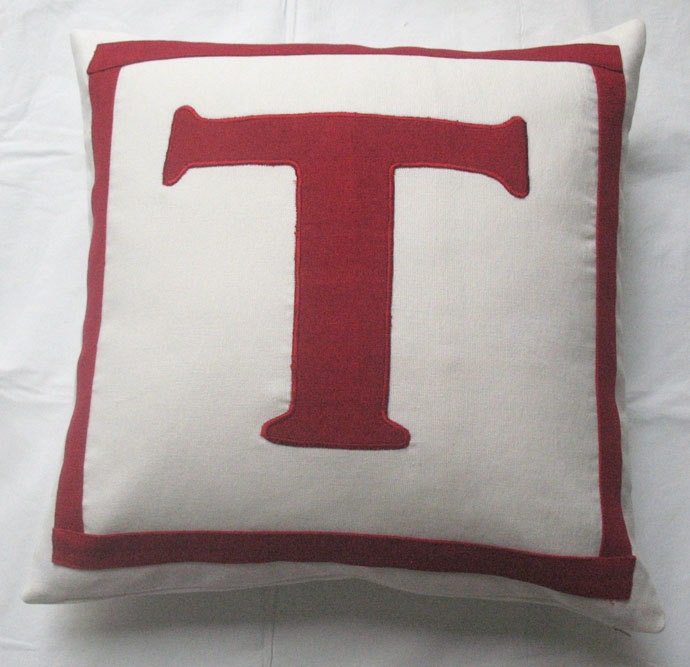 Monogram pillow custom made 12X12 inch red and white or in the colors of your choice.