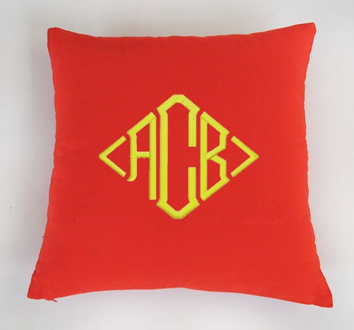 Diamond Monogram pillow custom made 18X18 inch orange and yellow or in the colors of your choice.