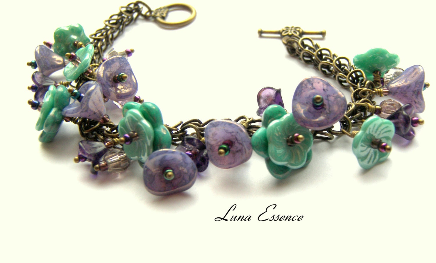 Lavender Bracelet Flower Aqua Charm