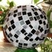 Black and White Mosaic Garden Sphere Made from a Recycled Bowling Ball