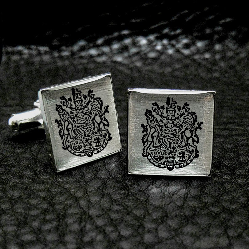 Coat of Arms - Family Crest - Imprinted Silver Leaf  Cuff links - A