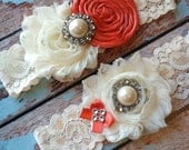 Coral /  YOU  DESIGN / over 50 colors / wedding garter set  / bridal  garter/  lace garter / toss garter / vintage lace garter