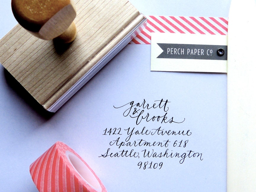 Custom Calligraphy Return Address Stamp created by hand