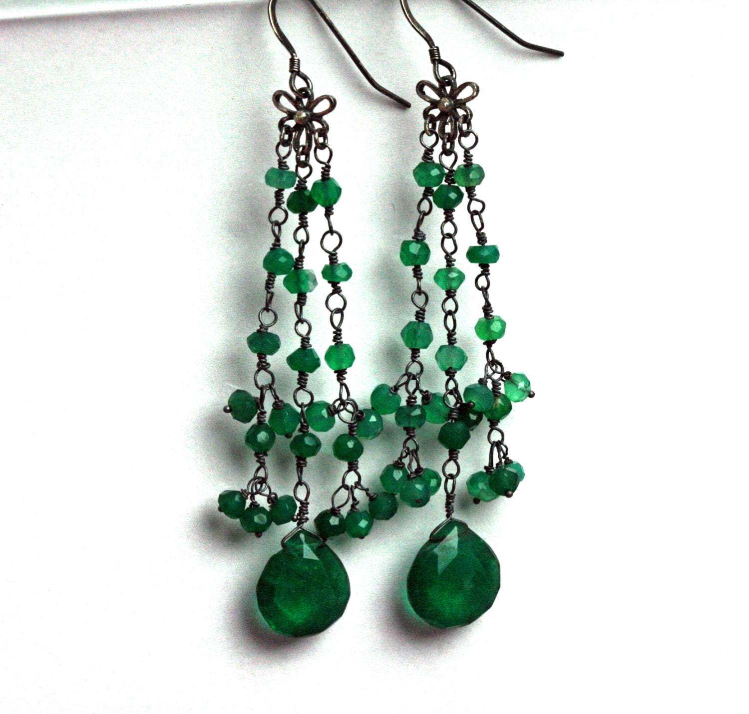 Emerald Green Quartz Oxidized Sterling Silver Earrings