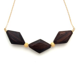 Wood Jewel Diamonds Necklace - Brown