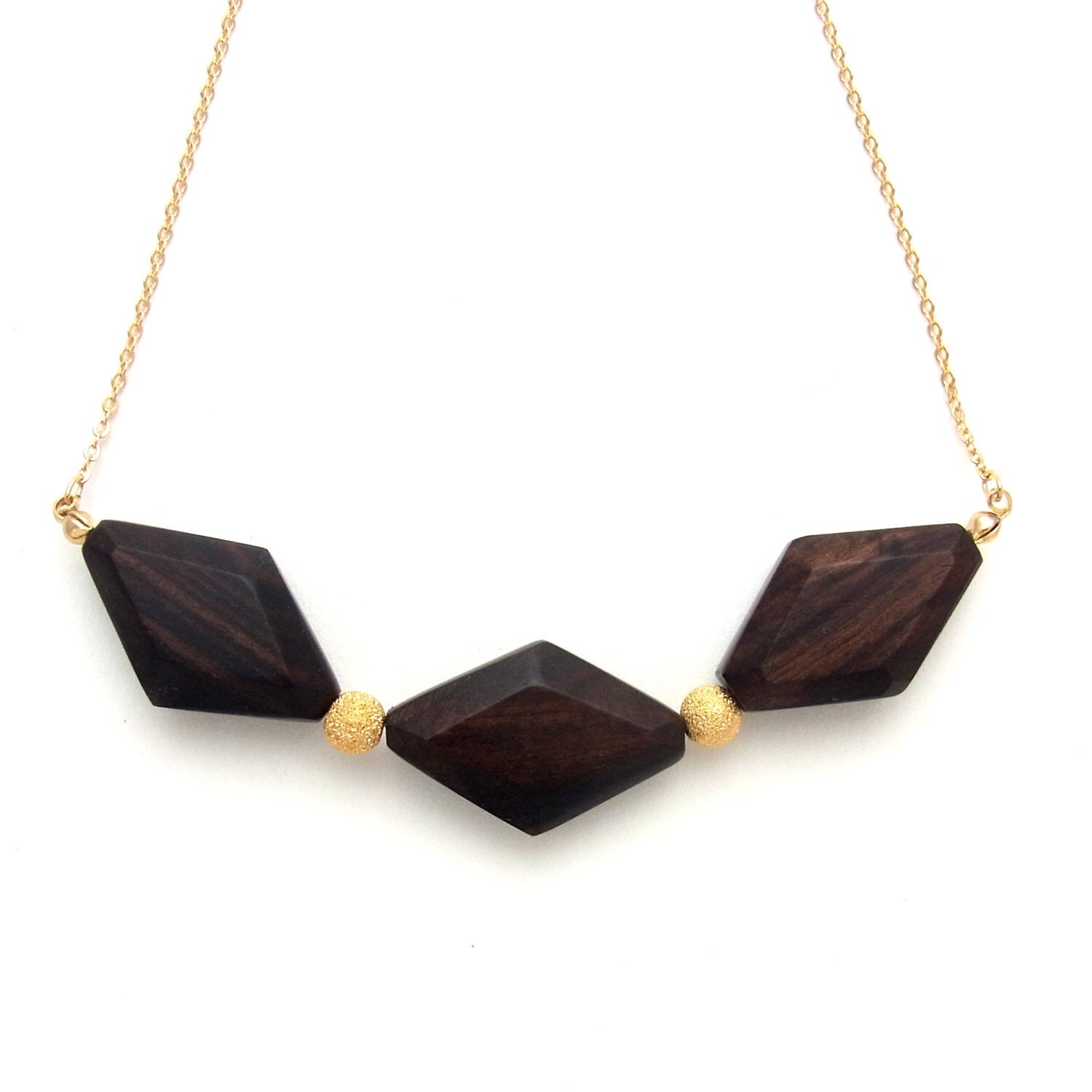 Wood Jewel Diamonds Necklace - Brown
