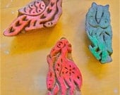 3 Carved Wooden Bird Print Blocks from India