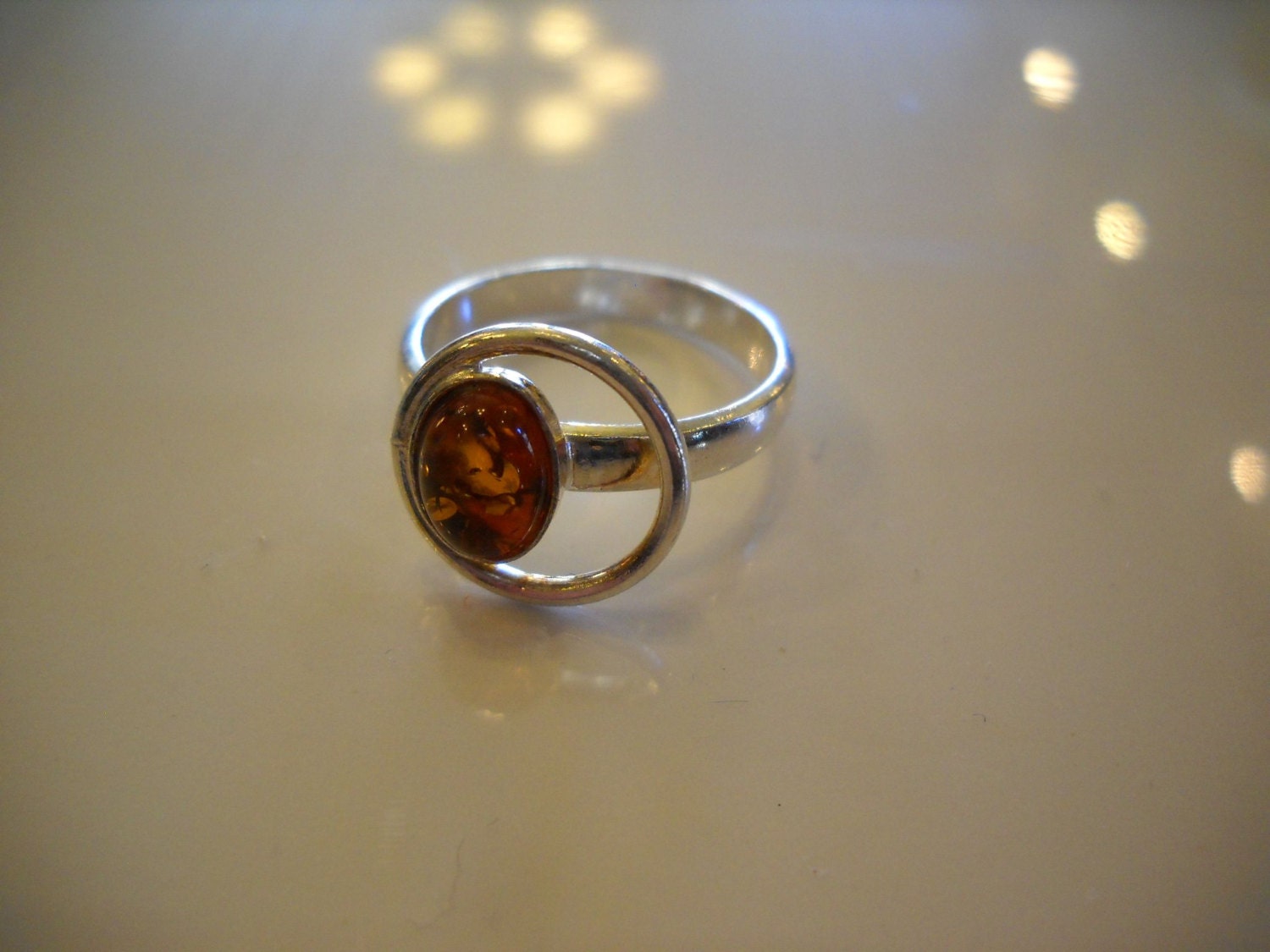 Size 7 Sterling Silver and Amber Ring