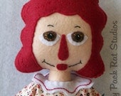 OOAK Raggedy Ann, 13 inch, Eco Felt, Miniature, Folk Art Doll
