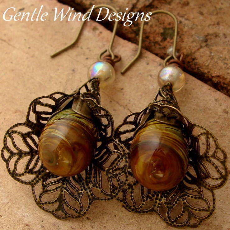 CANYON ECHO - Handmade Lampwork Beads, Antique Brass, Vintage Beads