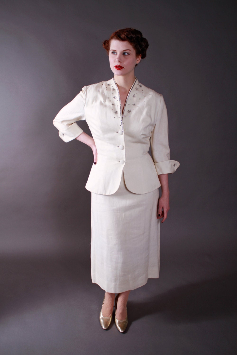 RESERVED ON LAYAWAY Vintage 1950s Dress Set - Bombshell Office-by-Day Cocktails-by-Night Strapless Dress with Suit Jacket