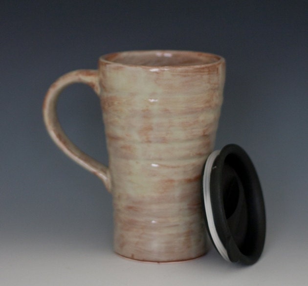Ceramic travel mug with lid - misty meadow