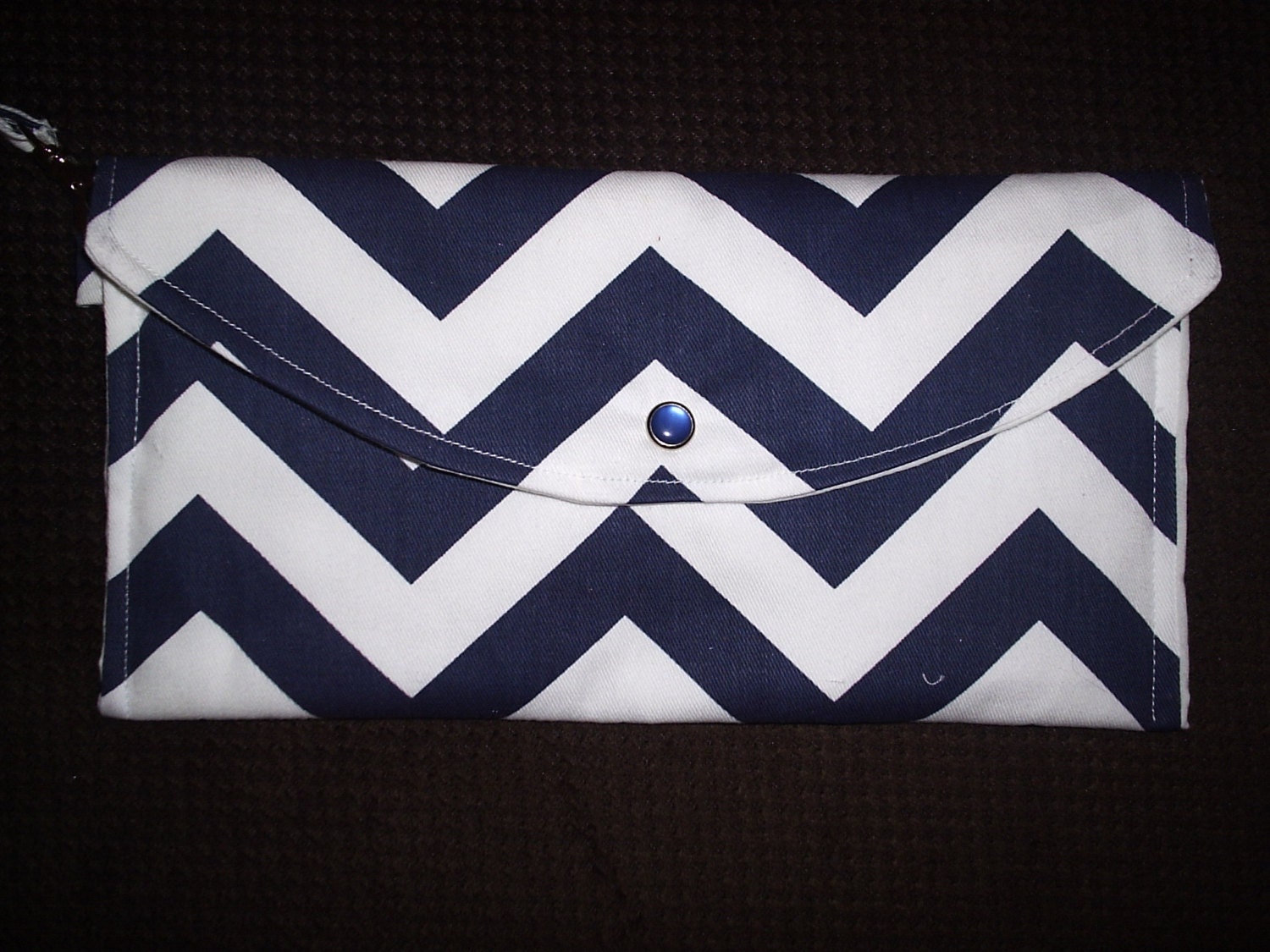 Navy and White Chevron Wristlet Clutch
