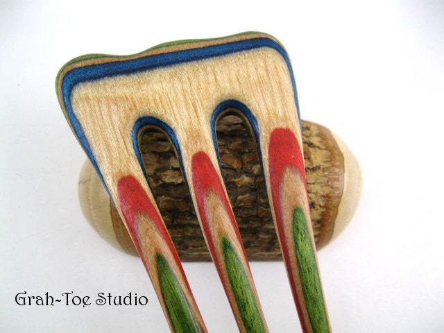 Hair Fork Dymond Wood 3 Prong Hairfork Handmade Grahtoe Studio Limited Edition