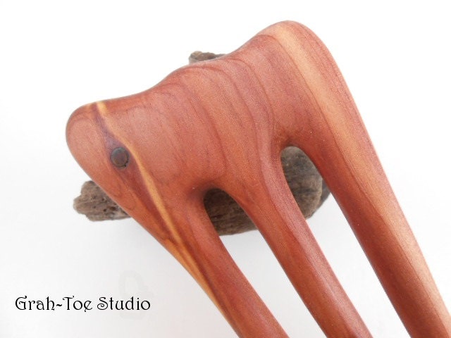Hair Fork Cedar Wood 3 Prong Hairfork Handmade Grahtoe Studio