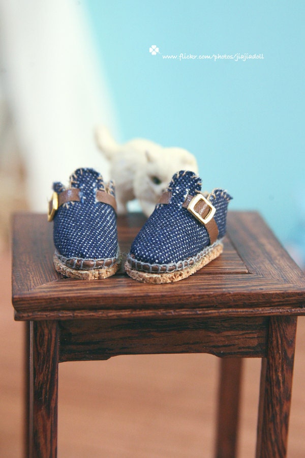 jiajiadoll - Handmade- blue denim shoes fits momoko- blythe -Misaki- Unoa light- Lati yellow