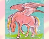 Pegasus Pony (Horse) Original Miniature Painting on a Playing Card