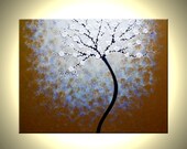 Original Abstract Tree Painting, TEXTURED Cherry Blossom Flowers, 3x4ft Abstract Metallic WHITE Impasto FLORAL, 36x48 by Artist Dan Lafferty