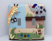 Alligator, Elephant, Giraffe -Team Safari Inspired - Double Light switch cover - Sports Themed - Boys Bedroom - Nursery