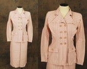 SALE vintage 40s Suit - Pin Stripe Pink Suit - Skirt and Blazer Sz XS S