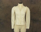 vintage Gunnies Prairie Blouse - 70s Ivory Victorian Gunne Sax Blouse Sz XS S