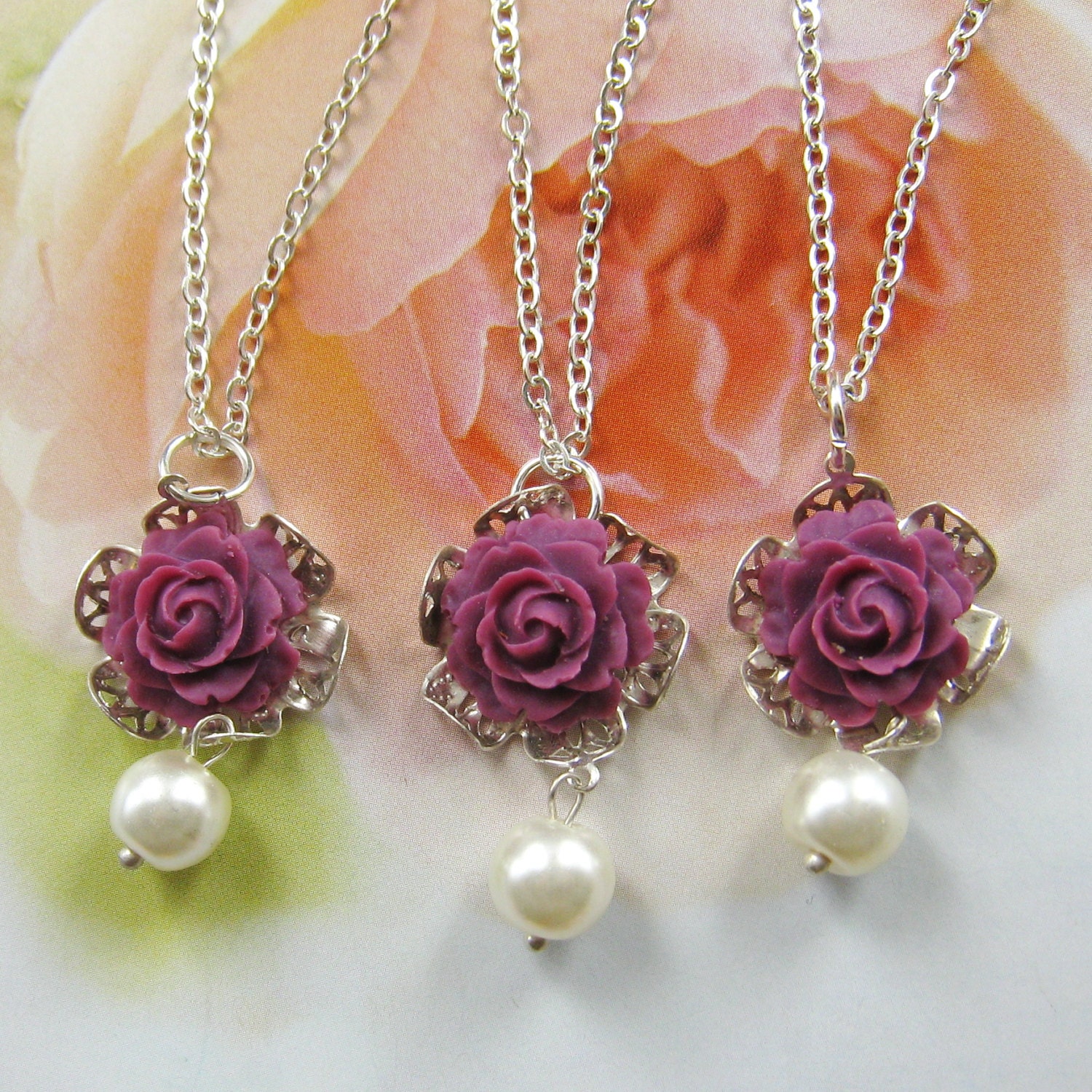Set of 6 - bridesmaids necklace, wedding jewelry WN23 (Custom order - your choice of colour)