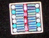 Blue and pink Swarovski and beaded Crystal Clay Mosaic Tiles / Cabs Unique